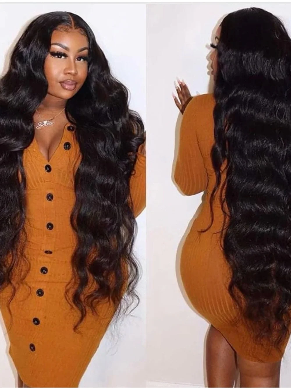 Human hair Glueless Body Wave Wig - Natural Black 28”